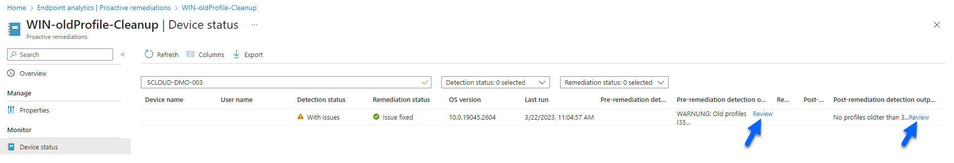 Device-level Proactive Remediation results